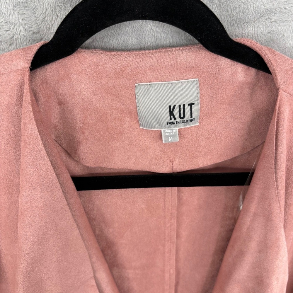 KUT From The Kloth Pink Faux Suede Drape Open Front Cardigan Oversized Jacket M - Picture 3 of 11